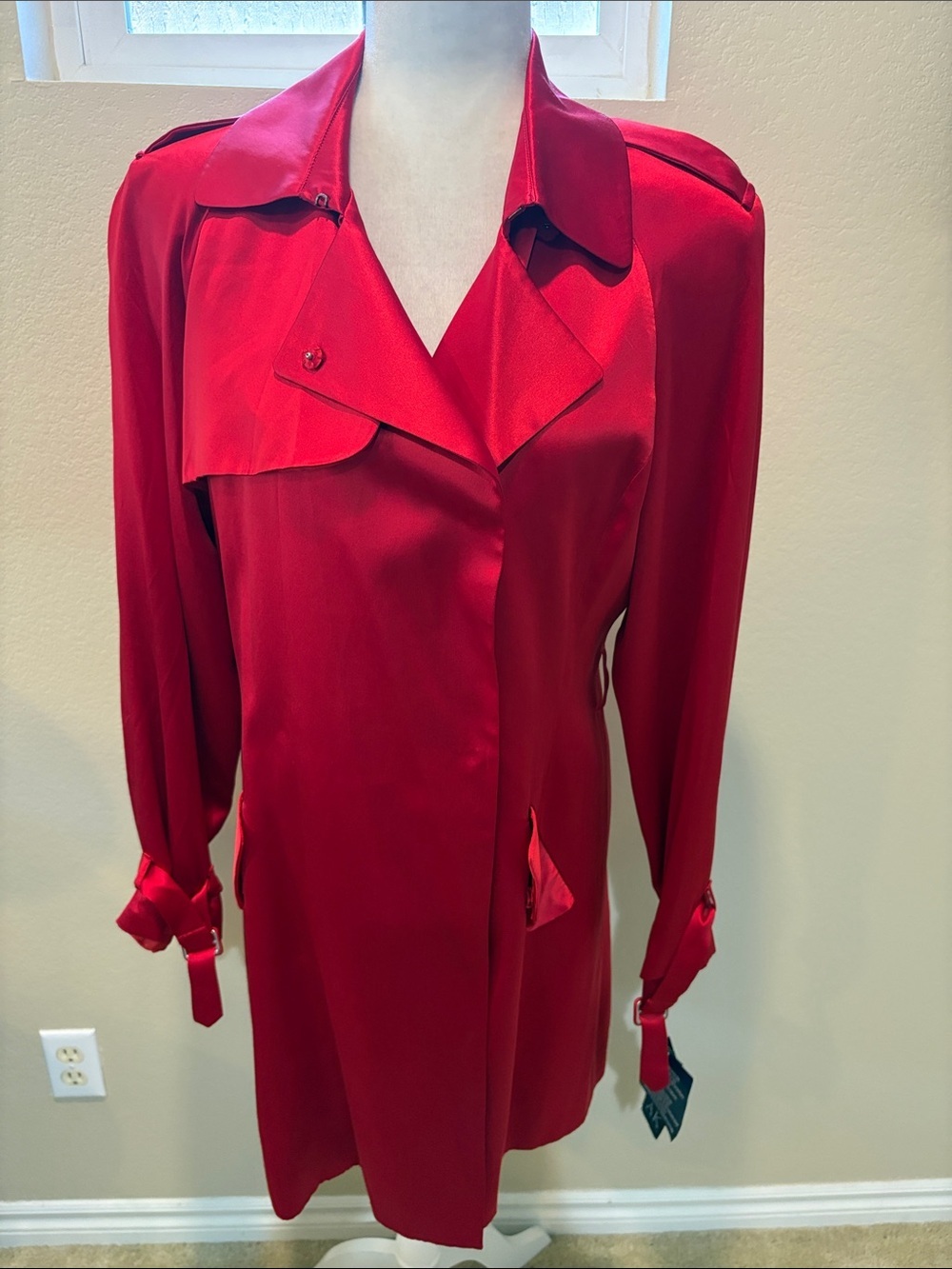 Anne Klein Vibrant Red Silk Trench